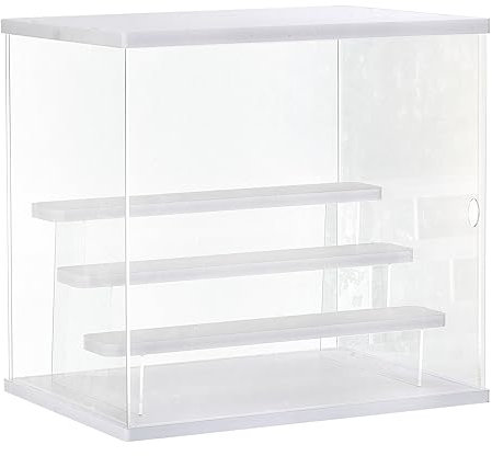 sourcing map Clear Acrylic Display Case with LED Light 3 Tier Dustproof Showcase Assemble Cube Storage Boxes Stand for Collectibles, Action Figures (12.6x9.45x11.81)White