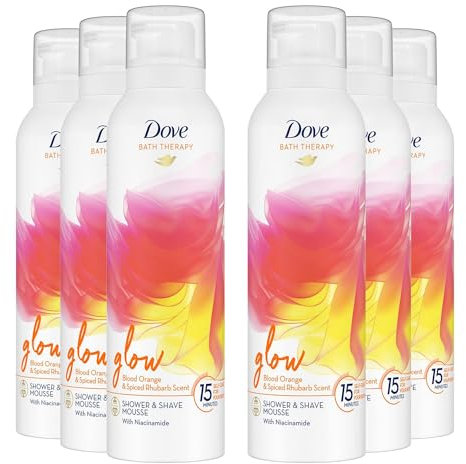 Dove Bath Therapy Glow Shower and Shave Mousse with Orange and Spiced Rhubarb Scent Vegan, Cruelty-Free Creamy Texture Body Wash Make Your Skin Soft and Re-energised 200ml, 6 Pack