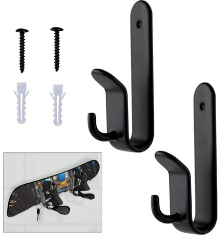 PEUTIER 2pz Supporto da Parete per Snowboard Orizzontale, Appendiabiti da Parete per Snowboard Acciaio Resistente Espositore per Snowboard per Garage Tavola da Sci Longboard(Nero)