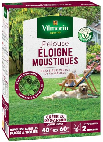Vilmorin Pelouse Éloigne Moustique 1 kg | Composée de mélisse et de graminées, odorante naturelle, répulsive, créer ou regarnir, 1ères pousses en 2 semaines