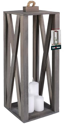 KOTARBAU® Holzlaterne Grau 20 x 20 x 50 cm Gartenlaterne Holz Laterne draußen & drinnen Laterne Wohnzimmer für Blumen und Kerzen Laternen Hochzeit