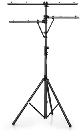 GYMAX Support d'Éclairage à Bras Multiples, Hauteur Réglable 186-351 cm | Support Jeux de Lumière DJ, Trépied Stable, Barre en T, pour Concerts, Théâtres, Fêtes, Bars