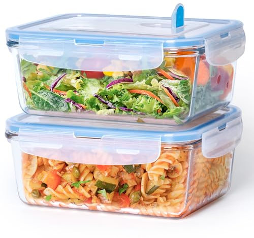 NUTRIUPS 1L Airtight Glass Food Storage Containers with Lids, Rectangular Food Storage Set, BPA Free for Meal Prep, Travel, Freezer, Oven