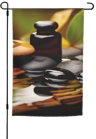 Stones and Spa Oil on The Wood Near a Pond Flagge, 30,5 x 45,7 cm, doppelseitige Gartenflagge, Willkommensflagge für Frühling, Sommer, Gartenflaggen, Outdoor-Flaggen, großes Banner, Hofflaggen für