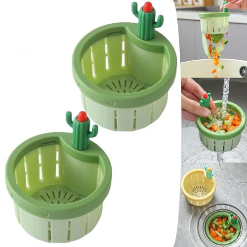 Colador de drenaje de cactus con espaciador ampliado, colador de drenaje de cactus para fregadero de cocina, cesta de drenaje multifuncional, colador de fregadero de cocina autolimpiante (Grün A,2PC)