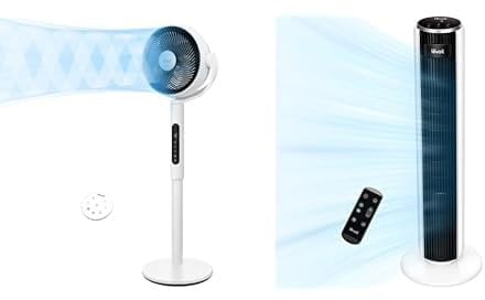 Levoit Quiet Pedestal Fan for Bedroom - 2465m³/h Powerful Air Circulator with Remote, Tower Fan, QuietMark Certified