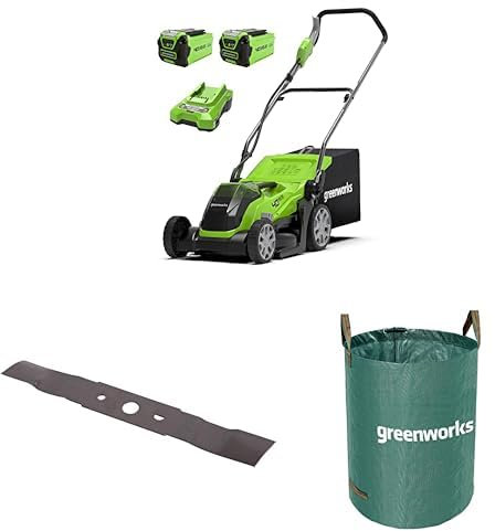 Greenworks 40V Cordless Lawnmower for Lawns up to 400m², 35cm Cutting Width-G40LM35K2X, Green + Greenworks 35 cm replacement blade (2920107) + Greenworks 120 L garden waste bag, AMP-120CB
