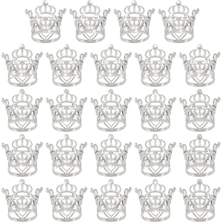 QUARKZMAN 24Stk Mini Krone Kuchen Legierung Königin Prinzessin Kleine Silber Krone Tiara Cupcake Herz Form mit Perle Strass für Geburtstag Kuchen Dekor Hochzeit Party Herz Krone