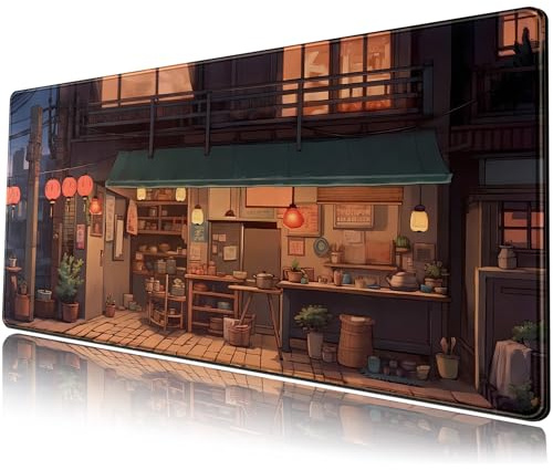 Anime Shop Schreibtischmatte, Retro-Kunst, Lofi, ästhetisch, groß, erweitert, XL, Laptop-Tastatur, 80 x 30 cm, niedliches Büro-Schreibtisch-Dekor
