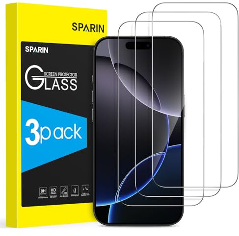 SPARIN Protector de Pantalla para iPhone 16 Pro, Cristal Templado de 6,3 Pulgadas Cobertura Completo 9H Dureza, HD Transparente, 3 Pack