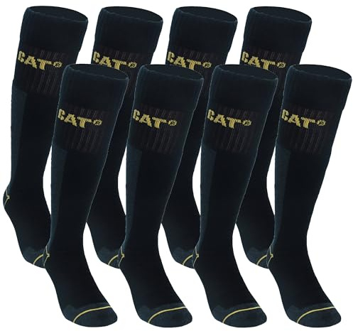 Caterpillar 8 Pares Calcetines Trabajo Largos, Algodón (Negro, 43-46)