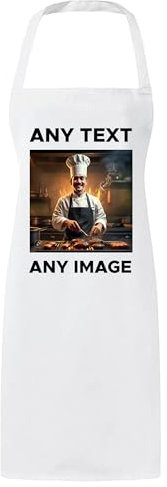 Personalised Apron for Women & Men – Customisable White Chef Apron with Text & Image, For Cooking, Kitchen, BBQs, Gardening, Art & Crafting – Waterdrop Resistant Unisex Aprons, Durable Polyester