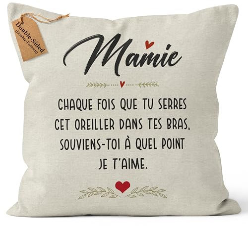 CROWNLY® Housse de Coussin Personnalisé 45x45 - Cadeau Mamie Grand-Mère Femme - Idée Décorative pour Anniversaire
