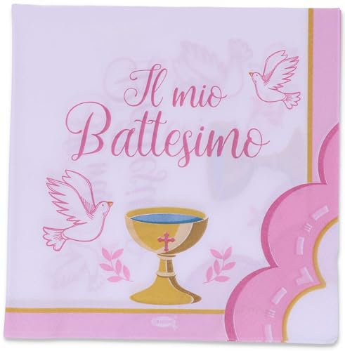 Graziano, Tovaglioli di Carta BATTESIMO ROSA, Confezione da 20 tovaglioli, Formato 33x33, Buffet dolci party