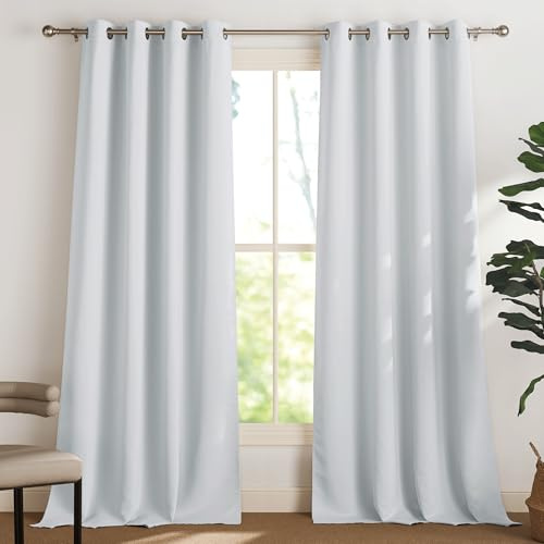 PONY DANCE Thermo Gardinen gegen Hitze Ösen Vorhang Verdunkelung 2er Set | 230 cm Lang, Grau-weiß, Blackout Curtain, Hitzeschutz, Sichtschutz, für Schlafzimmer Wohnzimmer Kinderzimmer Esszimmer