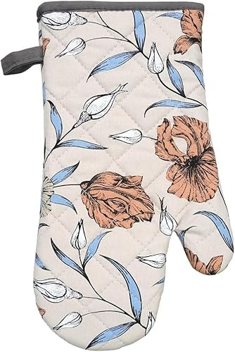 Single Oven Glove Heat Resistant For Cooking, Baking & BBQ (Floral grey) | Quick Dry Heat Resistant Single Oven Glove For Cooking, Baking, Grilling & Bbq, A Practical Kitchen Gift For Women And Men