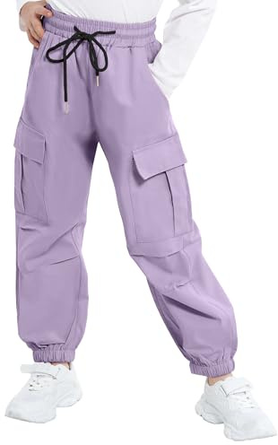 JiAmy Pantalones Cargo para Niñas Cintura Elástica Niños Pantalones de Paracaídas Holgados Casuales Y2K Múltiples Bolsillos Pantalones Deportivos de Baile de Algodón para 5-13 Años, Morado (, 9-10
