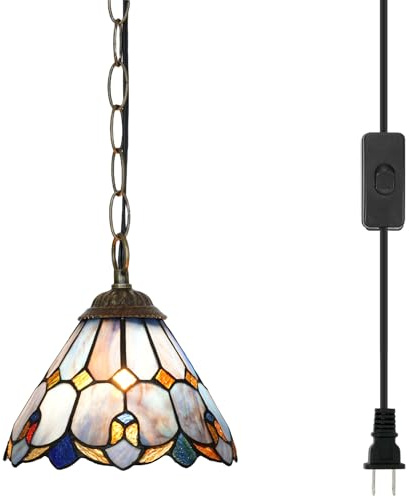 Blivuself Tiffany Hängelampe Plug in Leuchte Vintage Lila Glasmalerei Hängelampe für Zuhause Dekoration Esszimmer Wohnzimmer Arbeitszimmer Flur Küche Insel