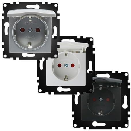 Schuko-Steckdose - Schuko-Steckdose mit Deckel, schwarz matt, Maße 68 x 68 x 45 mm, hochwertiges elektrisches Material. *