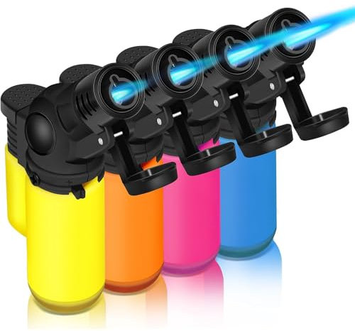 OBD 4 Pack Mini Torch Lighters 45° Flexible Neck Gas Lighter Windproof Kitchen Lighter Refillable BBQ Lighters for Candle Grill Cooking & Creme Brulee (Gas Included)