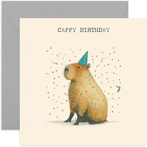 Capybara Geburtstagskarte – Cappy Birthday – für Vater, Bruder, Sohn, Mutter, Schwester – Innenseite unbeschriftet