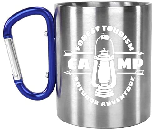 OZMOJOO Tasse de camping phosphorescente en acier inoxydable avec poignée à mousqueton | Isolation sous vide à double paroi, compacte et légère, tasse de 270 ml pour randonnée, randonnée pédestre
