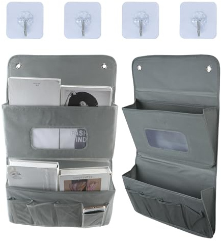 CxutSa 2 Piezas Organizador de Puerta con 7 Bolsillos Bolsa Colgante Puerta Plegable Ahorro de Espacio con Ganchos Organizador Colgante para Baño, Dormitorio, Oficina, Dormitorio (Gris)