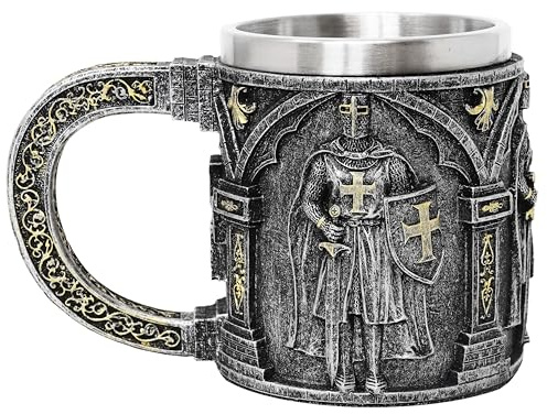 MystiCalls Krug Kreuzritter silberfarben - Ritter Mittelalter Krug Bier Bierkrug