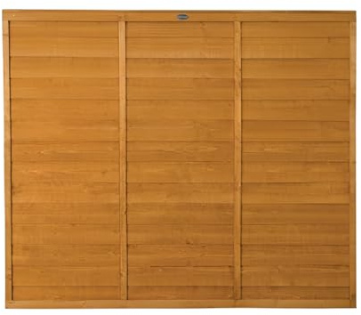 6x5ft Dip Treated Overlap Fence Panel – Timber Garden Boundary Fence with Vertical Battens and Privacy Slats, Autumn Gold Finish