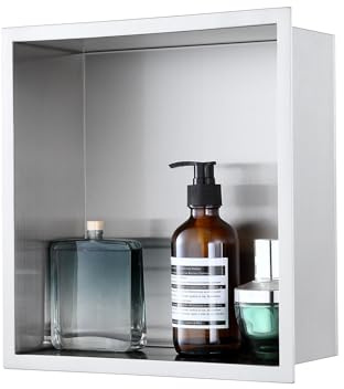 ROVOGO 30 x 30cm Wandnische Dusche 304 Edelstahl Gebürstet, mit Einzelregal | Wandnische für Dusche, Eingebettete Duschnische für Badezimmer, Einbaunische Dusche Einbauregal Wandregal Duschenaufbewahrung