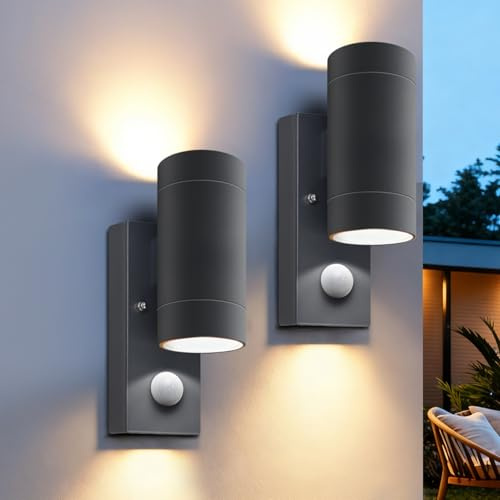 EBION Outdoor Wall Lights with Motion Sensor,Mains Powered,IP65,Up & Down