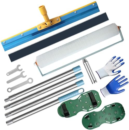 Bodenbeschichtung Entlüftungsroller Set, Epoxidharz Ausgleichsmasse Werkzeug Set, Stachelwalze 46cm, Edelstahl Stehrakel 56cm, Nagelschuhe, Handschuhe und Teleskopstange für Ausgleichsmasse Boden