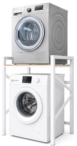 YUZINO Kit de apilamiento de soporte para lavadora y secadora, armario de lavadora ajustable de 3 alturas, ahorro de espacio sobre lavadora y secadora con encimera para baños, lavandería