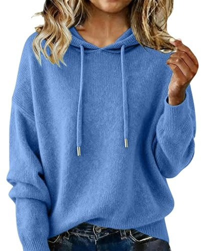 Fleece Hoodies Women UK, Ladies Jumpers Hooded Neck Knitted Long Sleeve Tops Plain Casual Thermal Ribbed Sweaters Wool Sweatshirt Fall Airport Outfits Pullover Sweaters Trendy Jumpers