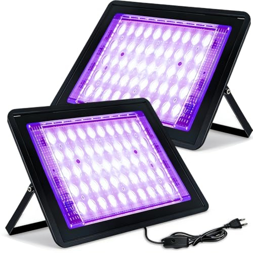 LED Schwarzlicht Strahler 50W,2 Stück IP66 Wasserdicht Schwarzlichtlampe,395-400nm Schwarzlicht,UV Harzaushärtungslicht,für Disco, Glow Party, Halloween Deko, Bühnenbeleuchtung, Party Zubehör(2 pcs)