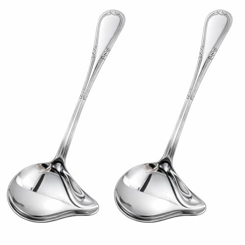 Lot de 2 Cuillères à Sauce en Acier Inoxydable, avec Bec Verseur Anti-Goutte, Louche de Service 20,5 cm, Passe au Lave-Vaisselle, Pour Soupe, Jus, Ragoût, Louche Bec Verseur