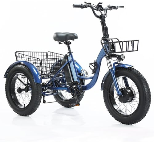 EaThsalL 24 Adults Tricycle 24 3 Wheels 7 Speed Electric Bike Fat Tire, 200kg Load Capacitay with Cargo Basket Elderly Exercise Shopping Scooter Comfortable Rides