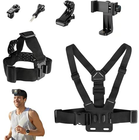 Gtwinsone 6 Stück Action Kamera Zubehör 3 in 1 Action Cam Brustgurt/Kopfgurt Halterung Handy Brusthalterung Kit Einstellbarer Kamera Halterung für GoPro Hero Xiaoyi DJI Actionkameras Und iPhone