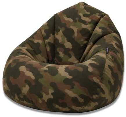 BuBiBag Sitzsack Bodensessel Kinder Outdoor, Camouflage XL | Tropfenform mit Rückenlehne, 108x65 cm, fertig gefüllt geliefert, wasserabweisend für drinnen und draußen