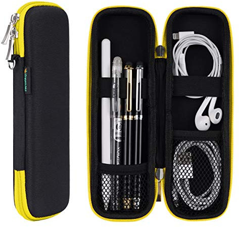 iDream365 Small Pencil Case Pen Box for Apple Pencil,Hard Shell Carrying Pen Case Holder for Executive Fountain Pens,Stylus Pens-Black/Yellows …