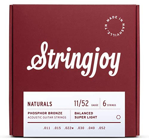 Stringjoy NB1152 Naturals Jeu de 6 cordes de guitare acoustique en bronze phosphoreux, jauge ultra-légère 11-52, cordes de guitare haut de gamme durables pour des tons clairs