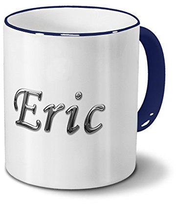 printplanet Tasse mit Namen Eric - Motiv Chrom-Schriftzug - Namenstasse, Kaffeebecher, Mug, Becher, Kaffeetasse - Farbe Blau