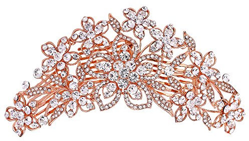 EVER FAITH Damen Österreichische Kristall Hochzeit Elegante Blume Cluster Haar Kamm Klar Rose Gold-Ton