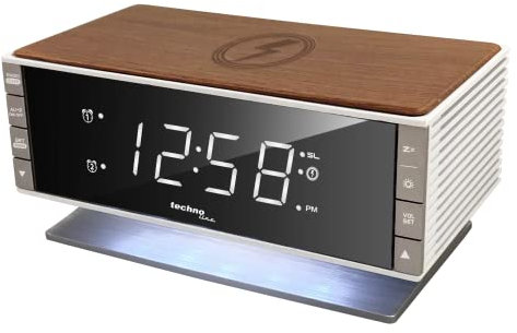 Technoline WT487 LED-Radiowecker, kompatibel mit Qi-fähigen Endgeräten (kabelloses Laden, induktive Ladefunktion)
