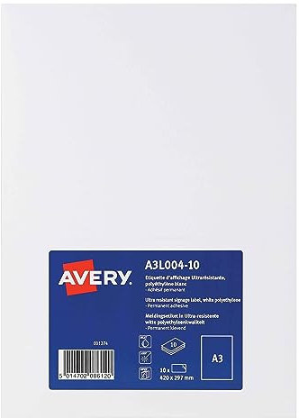 AVERY 10 x A3-Etiketten, selbstklebend, sehr widerstandsfähig, für Beschilderungen, 10 Stück