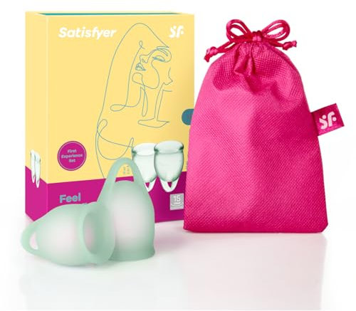 Satisfyer Feel Confident coppetta mestruale 2 pezzi | Coppette mestruali riutilizzabili e sostenibili, 15 e 20 ml | Facile da pulire e confortevole | Silicone medico: Verde