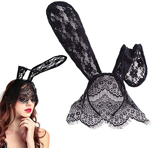 SUNTRADE Maske mit Hasenohren, Spitze, für Halloween, sexy, Halbgesichtsmaske (A)