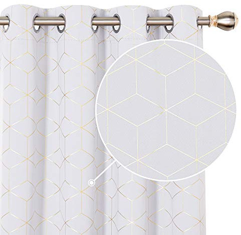 Deconovo Eyelet Room Darkening Curtains, Gold Diamond Printed Thermal Insulated Curtains for Living Room, 52 x 72 Inch(Width x Length), Silver Grey, One Pair