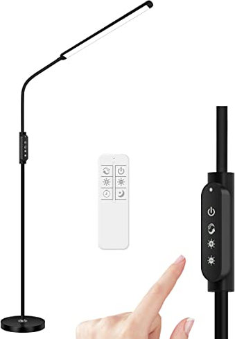 ACMHNC LED Stehleuchte Dimmbar Mit Fernbedienung, 18W LED Wohnzimmer Stehlampe Touch Leselampe für Schlafzimmer Studie Büro,Schwanenhals Standlampe Schwarz, Timer-Funktion, 1400LM, Kein Flimmern