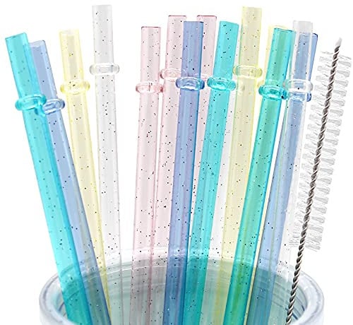 Cinvo Lot de 25 pailles réutilisables de 22,9 cm avec brosse de nettoyage - Pailles à paillettes - Incassable - Pailles en plastique dur sans danger pour les bocaux Yeti